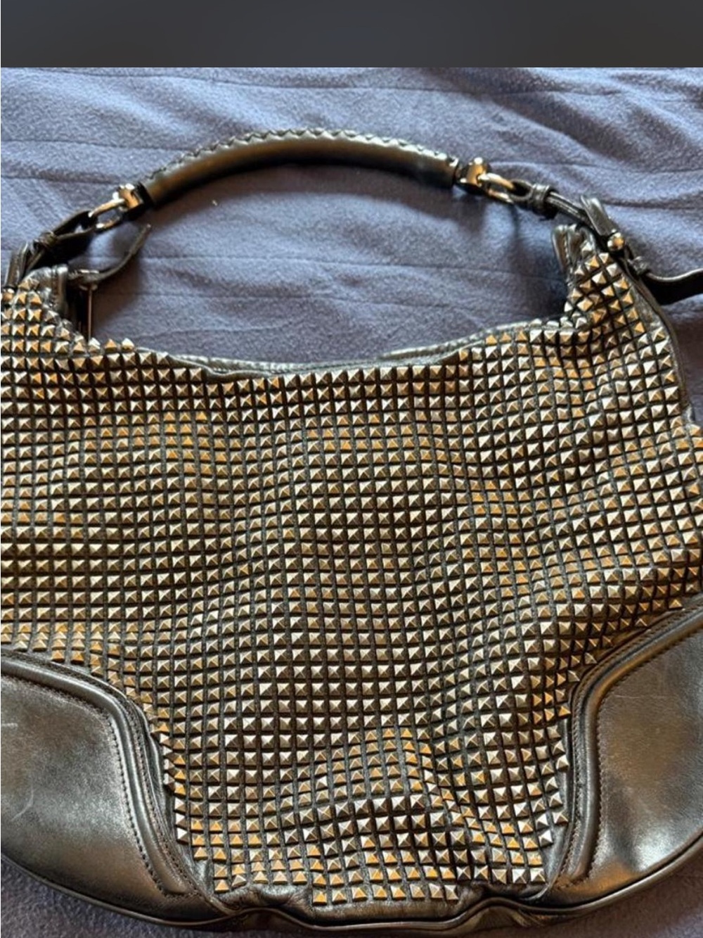 RARE Burberry Black Pyramid-Stud Hobo Shoulder Bag - Picture 2 of 5